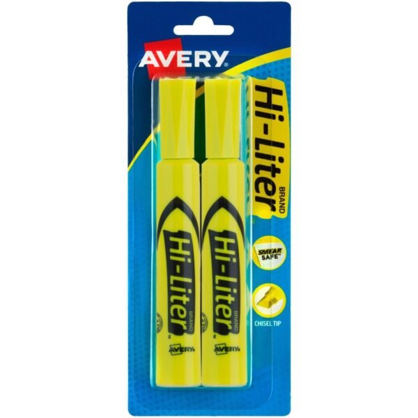 Avery® Desk-Style Highlighters Chisel Marker Point - Fluorescent Yellow Ink - Water Based - 2 / Pack (24081)
