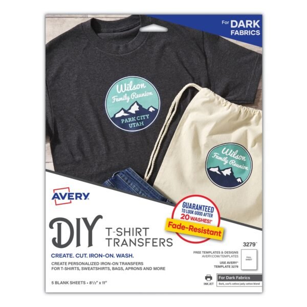 Avery Fabric Transfers, 8.5 x 11, White, 5/Pack (3279)