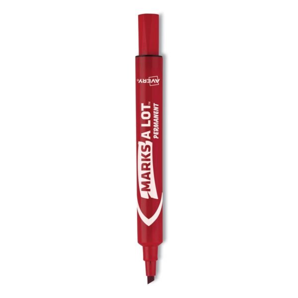 Avery MARKS A LOT Regular Desk-Style Permanent Marker, Broad Chisel Tip, Red, Dozen (7887) (07887)