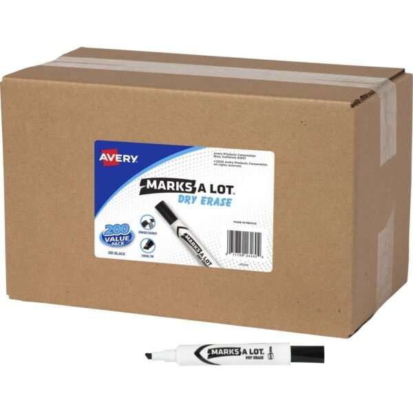 Avery® Marks-A-Lot Value Pack Dry Erase Markers Chisel Marker Point - Erasable - Black Ink - 200 / Carton (24445)