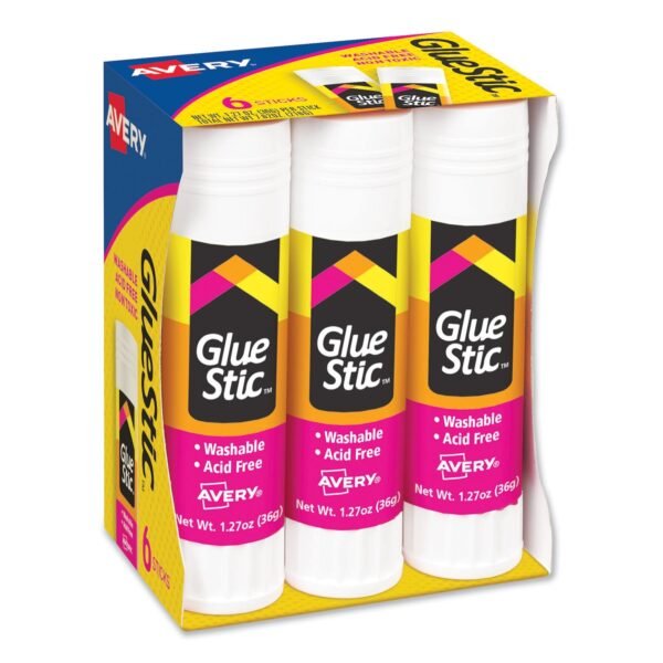 Avery Permanent Glue Stic Value Pack, 1.27 oz, Applies White, Dries Clear, 6/Pack (98073)