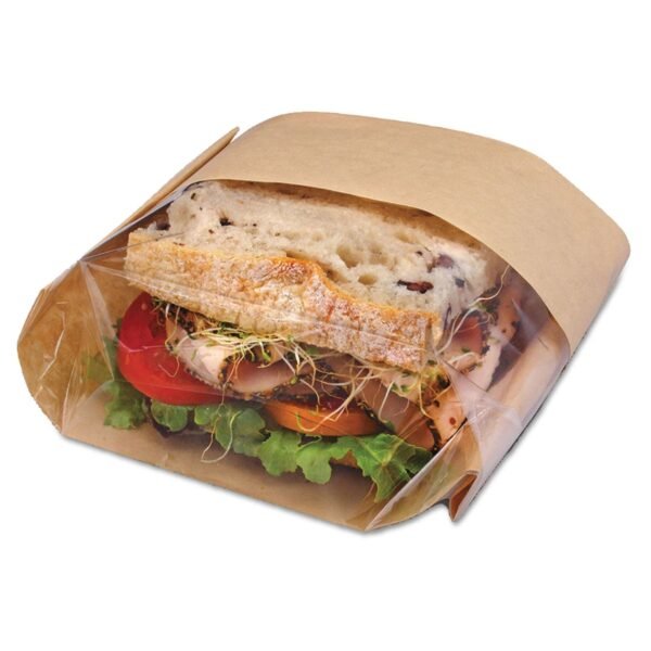 Bagcraft Dubl View Sandwich Bags, 9.5" x 5.75" x 2.75", Natural Brown/Clear, 500/Carton (300094)