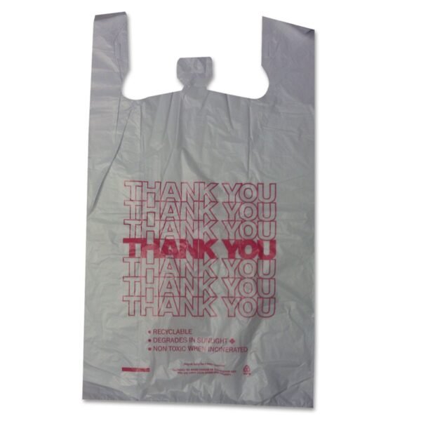 Barnes Paper Company Thank You High-Density Shopping Bags, Have a Nice Day Labeling, Cut-Out Handles, 18" x 8" x 30", White/Red, 500/Carton (18830THYOU)