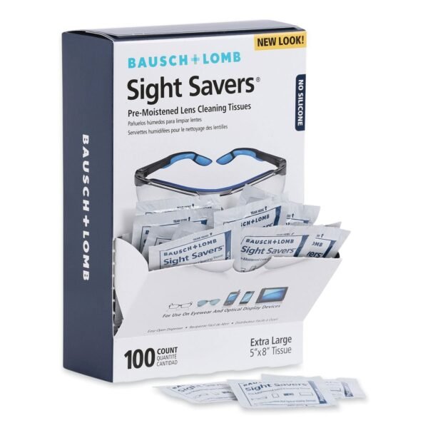 Bausch & Lomb Sight Savers Premoistened Lens Cleaning Tissues, 8 x 5, 100/Box (8574GM)