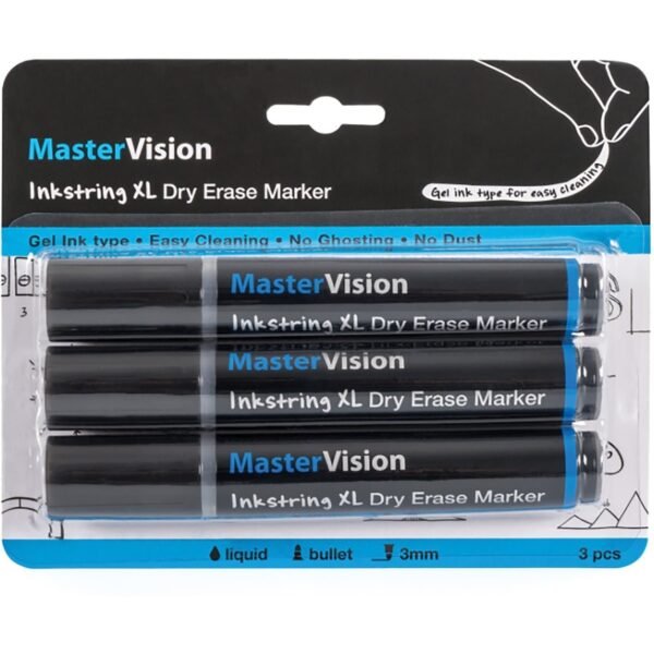 Bi-silque Dry Erase Markers 3 mm Bullet Marker Point - Erasable - Black Ink - Gel-based - 3 / Pack (PE4101)