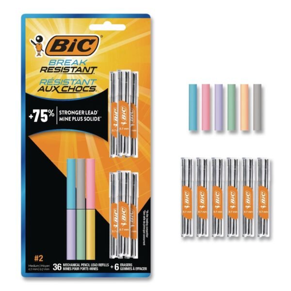 BIC Break Resistant Lead Refills, 0.7 mm, HB, Black, 6 Leads/Tube, 6 Tubes/Pack (LMV7PR42AST)
