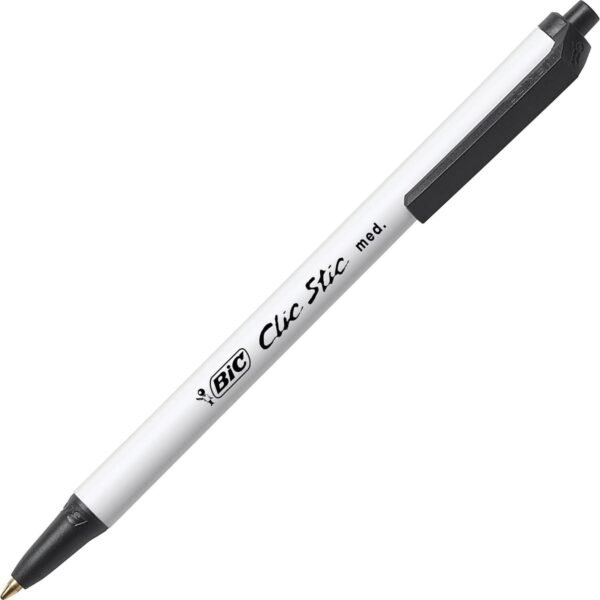 BIC Clic Stick 1.0mm Retractable Ball Pen 1 mm Medium Pen Point - Retractable - Black Ink - White Barrel - 60 / Box (CSM60BK)