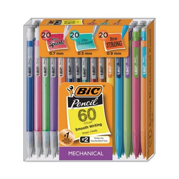 BIC Mechanical Pencil Variety Pack, Assorted Graphite Diameters, HB (#2), Black Lead, Assorted Barrel Colors, 60/Pack (WX7TG026BLK)