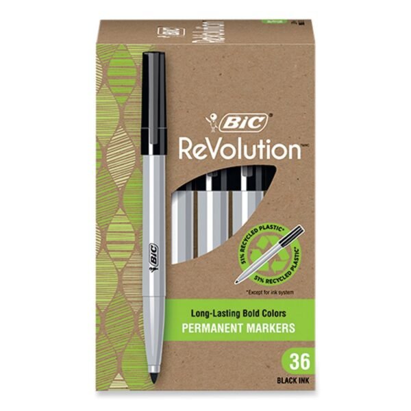 BIC ReVolution Permanent Markers, Fine Bullet Tip, Black, 36/Pack (PMER36BLK)
