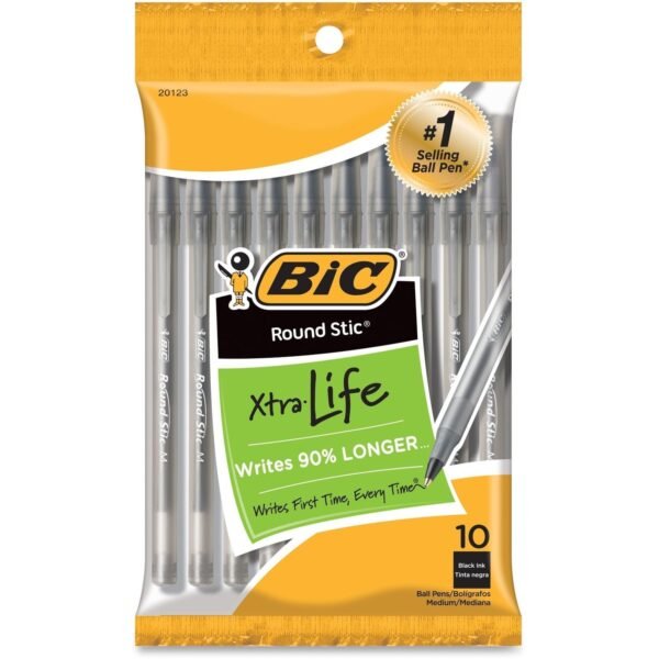 BIC Round Stic Ballpoint Pens Medium Pen Point - Black Ink - 10 / Pack (GSMP101BK)