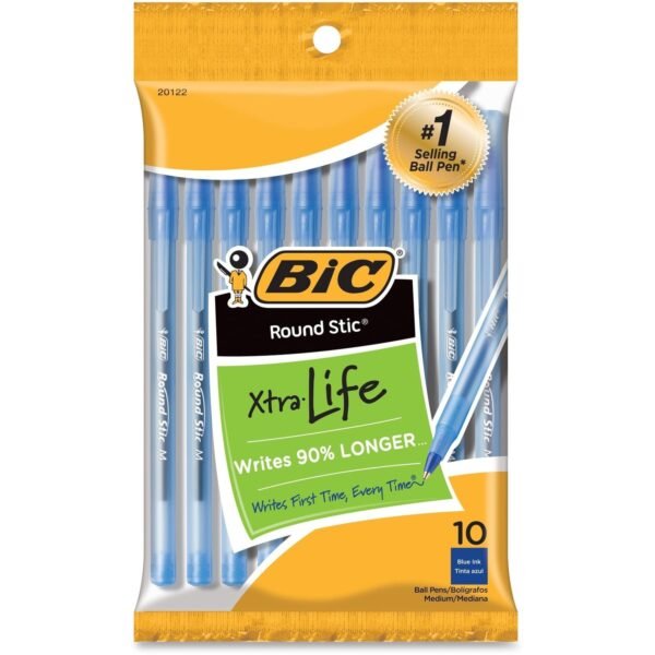 BIC Round Stic Ballpoint Pens Medium Pen Point - Blue Ink - 10 / Pack (GSMP101BE)