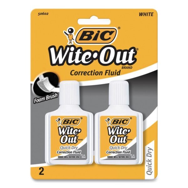 BIC Wite-Out Quick Dry Correction Fluid, 20 mL Bottle, White, 2/Pack (WOFQDP24AWHI)