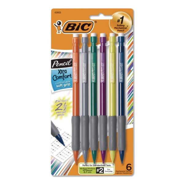 BIC Xtra-Comfort Mechanical Pencil, 0.7 mm, HB (#2), Black Lead, Assorted Barrel Colors, 6/Pack (MPGP61)