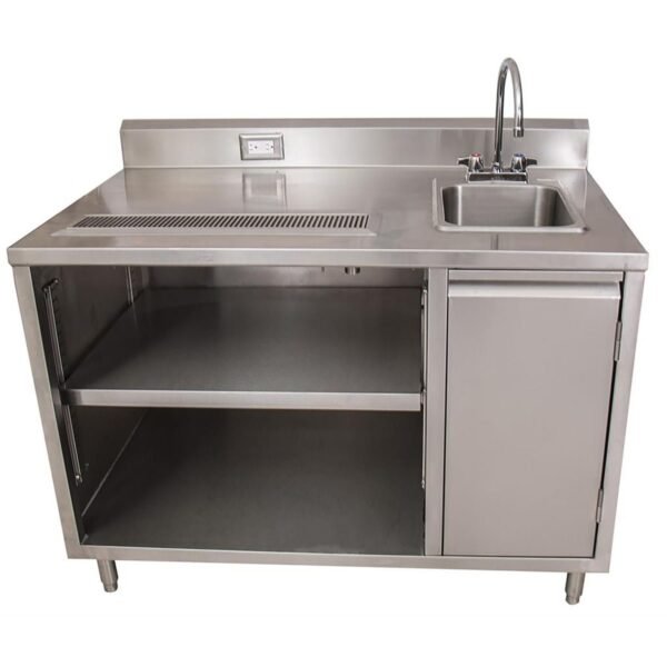 BK Resources Stainless Steel Beverage Table with Right Sink, Rectangular, 30" x 60" x 41.5", Silver Top, Silver Base/Legs (BEVT3060R)