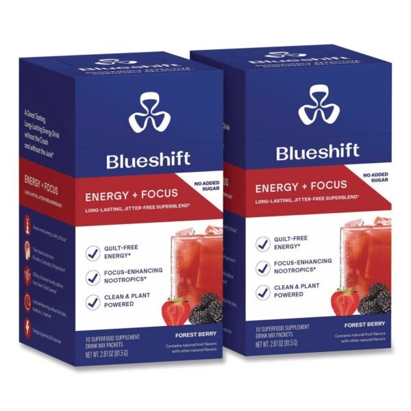 Blueshift Energy and Focus Forest Berry Drink Mix, 0.24 oz Packets, 10/Pack, 2 Packs/Carton (60004167)