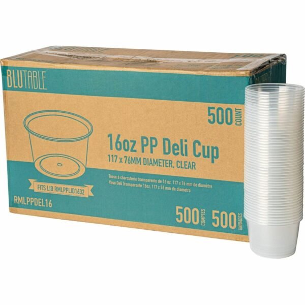 BluTable 16 oz Round Deli Tub Containers Food, Food Storage - Microwave Safe - Clear - Round - 500 / Carton (PPDEL16)