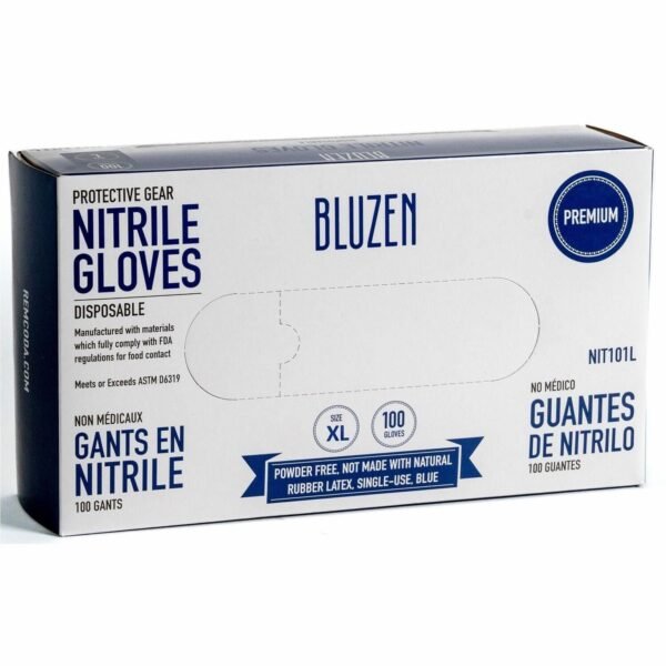 BLUZEN Extra-Strength Nitrile Gloves 4 mil Thickness - Chemical Protection - X-Large Size - For Right/Left Hand - Nitrile - Blue - Durable, Comfortable, Extra Strength, Snug...