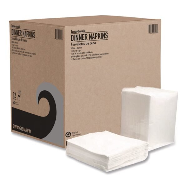 Boardwalk Dinner Napkins, 1-Ply, 16" x 16", White, 250/Pack, 12 Packs/Carton (1616NAPW)