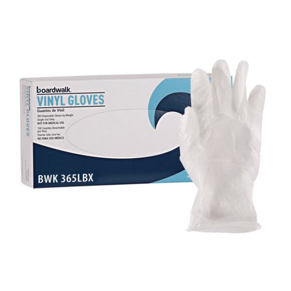 Boardwalk® Disposable Vinyl Gloves, Clear, Large, 4 mil, 100 Gloves (BWK365LBX)
