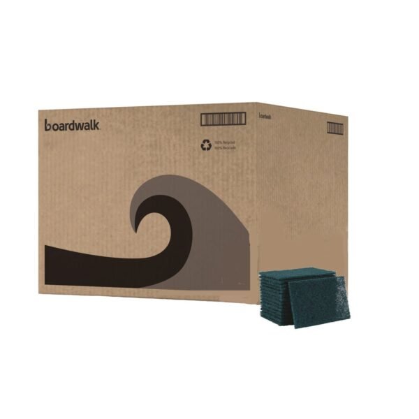 Boardwalk® Heavy-Duty Scour Pads, Green, 6" x 9", 15 Pads/Carton (BWK186)