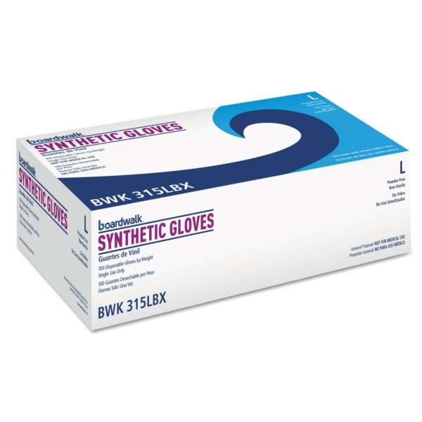 Boardwalk® Powder-Free Synthetic Vinyl Gloves, Large, Beige, 4 mil, 100/Box (BWK315LBX)