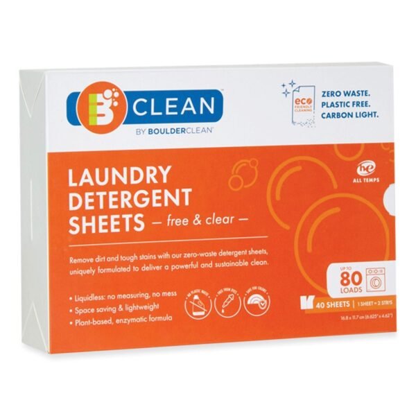 Boulder Clean Laundry Detergent Sheets, Free and Clear, 40/Pack, 12 Packs/Carton (607476CT)
