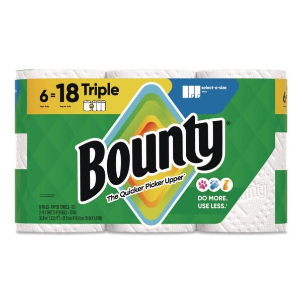 Bounty Select-a-Size Kitchen Roll Paper Towels, 2-Ply, 5.9 x 11, White, 123 Sheets/Triple Roll, 6 Rolls/Carton (16020)