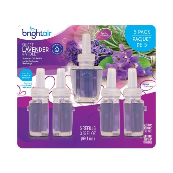 Bright Air Electric Scented Oil Air Freshener Refill, Sweet Lavender and Violet, 0.67 oz Bottle, 5/Pack, 6 Pack/Carton (900670CT)