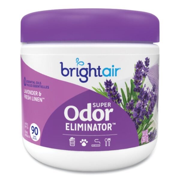 Bright Air Super Odor Eliminator, Lavender and Fresh Linen, Purple, 14 oz Jar (900014)