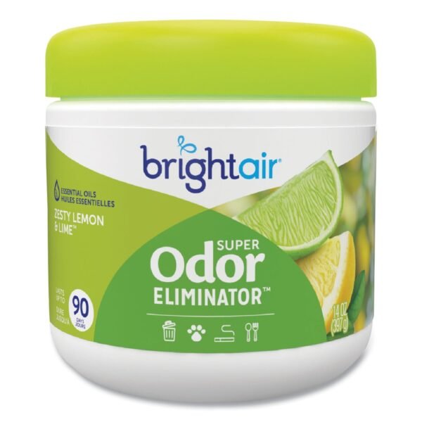 Bright Air Super Odor Eliminator, Zesty Lemon and Lime, 14 oz Jar, 6/Carton (900248)