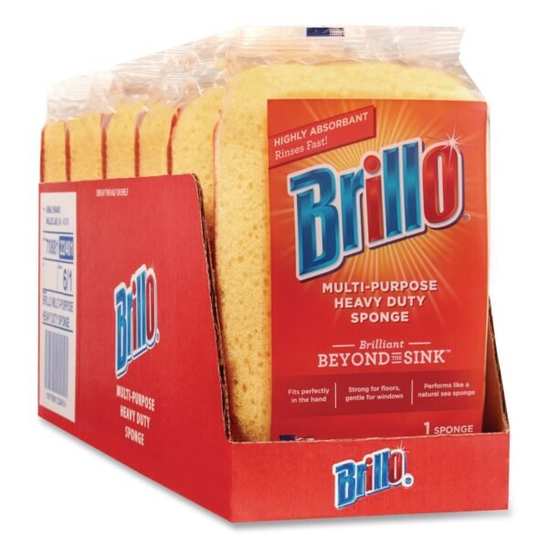 Brillo Multi-Purpose Sponge, 4.25 x 6.25, 2.12" Thick, Yellow, 6/Carton (22401)