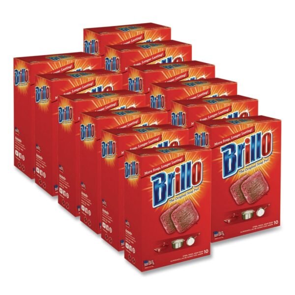 Brillo Steel Wool Soap Pads, 2.5 x 3, Gray/Pink, 10 Pads/Box, 12 Boxes/Carton (23310)