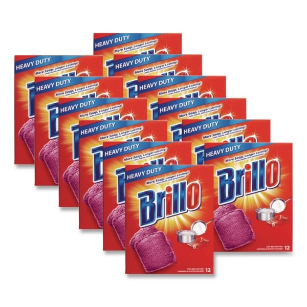 Brillo Steel Wool Soap Pads, 3 x 3, Gray/Pink, 12 Pads/Box, 12 Boxes/Carton (53335)