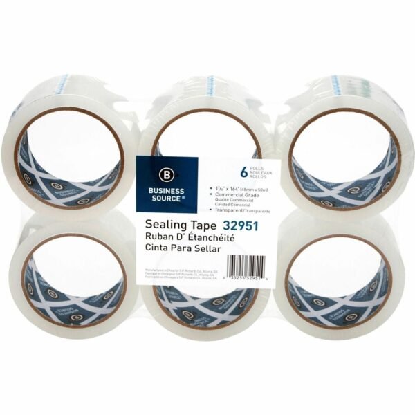 Business Source 3" Core Sealing Tape 55 yd Length x 1.88" Width - 3" Core - Clear - Pressure-sensitive Poly - 2 mil - Adhesive Backing - Abrasion Resistant, Moisture Resistant,...