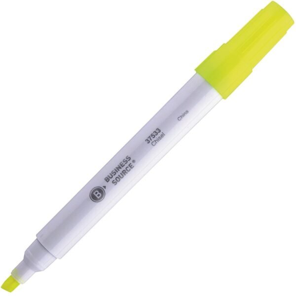 Business Source Chisel Tip Yellow Value Highlighter Chisel Marker Point - Yellow Ink - White Barrel - 1 Dozen (BSN37533)