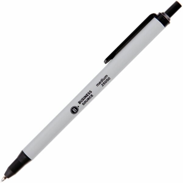 Business Source Retractable Ballpoint Pens Medium Pen Point - Retractable - Black Ink - Gray Barrel - 1 Dozen (BSN25050)