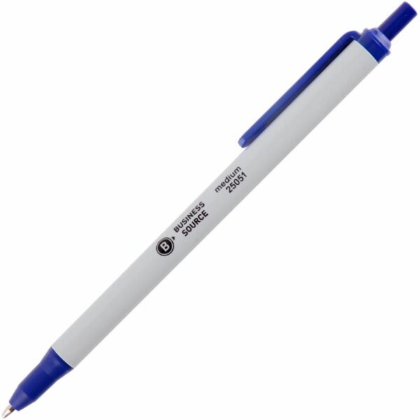 Business Source Retractable Ballpoint Pens Medium Pen Point - Retractable - Blue Ink - Gray Barrel - 1 Dozen (BSN25051)