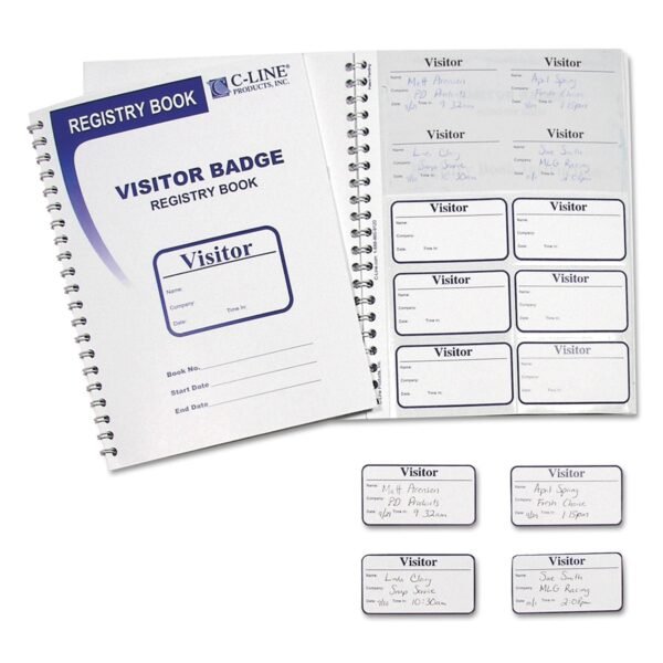 C-Line Visitor Badges with Registry Log, 3 5/8 x 1 7/8, White, 150 Badges/Box (97030)