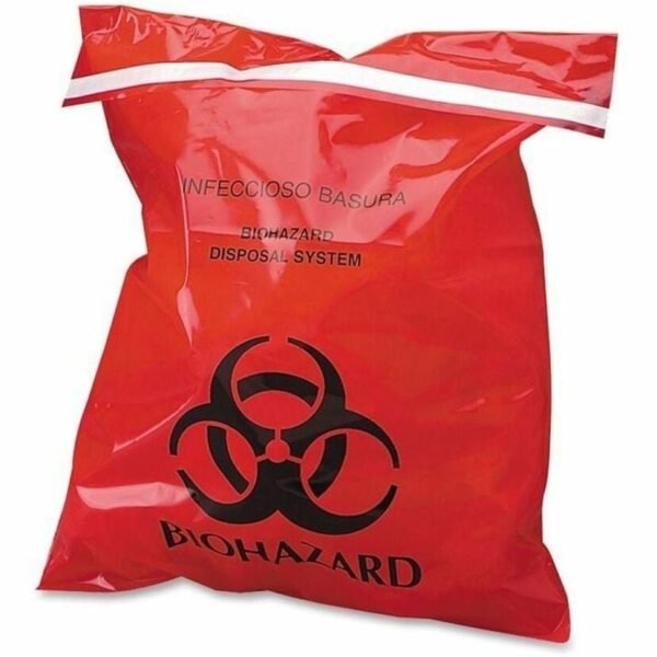 CareTek Stick-On Biohazard Infectious Waste Bags 10" Length x 9" Width x 2 mil (51 Micron) Thickness - Red - 100 / Box (CTRB042910)