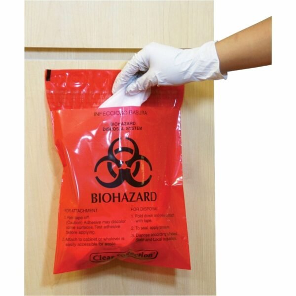 CareTek Stick-On Biohazard Infectious Waste Bags 1.40 quart Capacity - 14" Length x 12" Width x 2 mil (51 Micron) Thickness - Red - 100 / Box (CTRB042214)