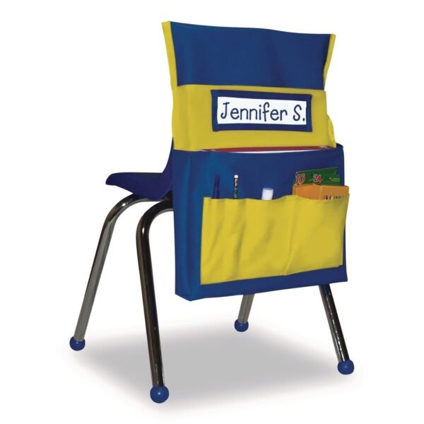 Carson-Dellosa Chairback Buddy for Student Chairs with a Back Width Up to 15", Medium, 15 x 1.5 x 19, Fabric, Blue/Yellow (158036)