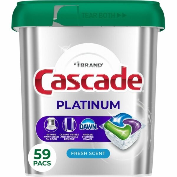 Cascade Platinum ActionPacs For Glassware, Dish, Dishwasher - Pod - Recommended For: Residue Remover, Dried-on Food Remover, Grease Remover - Enzyme Activated, Kosher - Silver -...