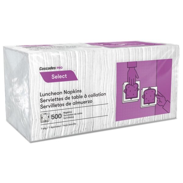 Cascades Select Luncheon Napkins, 1 Ply, 12 x 12, White, 500/Pack, 6,000/Carton (N020)