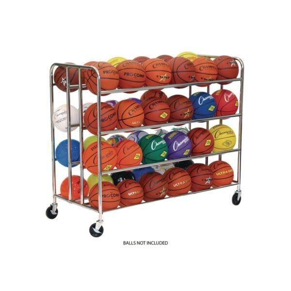 Champion Sports 48 Ball Double Wide Ball Cart, Metal, 176 lb Capacity, 24 x 55.5 x 46.5, Chrome (BRC48)