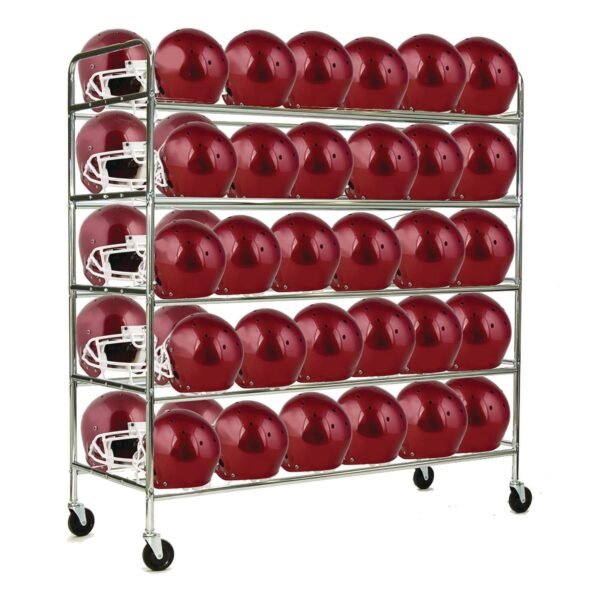 Champion Sports 60 Helmet Football Cart, Five Shelves, Metal, 176 lb Capacity, 24" x 61" x 65", Chrome (FBHC)