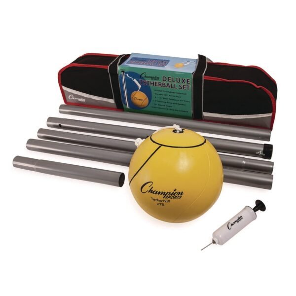Champion Sports Deluxe Tether Ball Set, Tetherball/102" Cord/(4) 24" Telescoping Poles/Carry Bag/Pump with Needle (DTBSET)