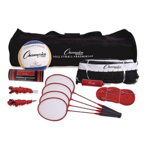 Champion Sports Deluxe Volleyball/Badminton Tournament Set, (4) Rackets/(2) Shuttlecocks/(2) Birdies/Net/Pump/Volleyball (CG202)
