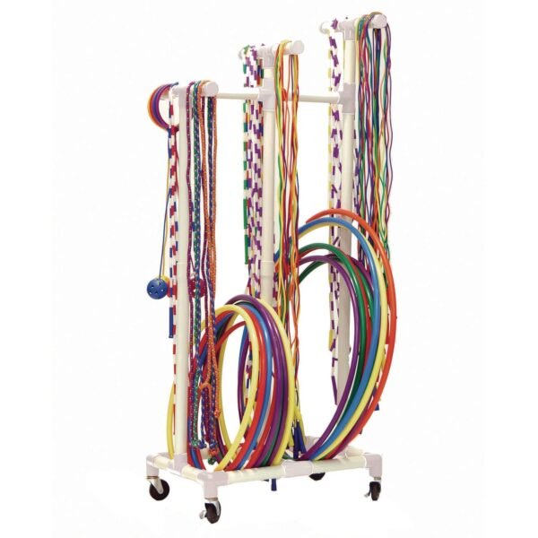 Champion Sports Jump Rope and Hoop Cart, Plastic, 19 x 28 x 69, White (RHRACK)