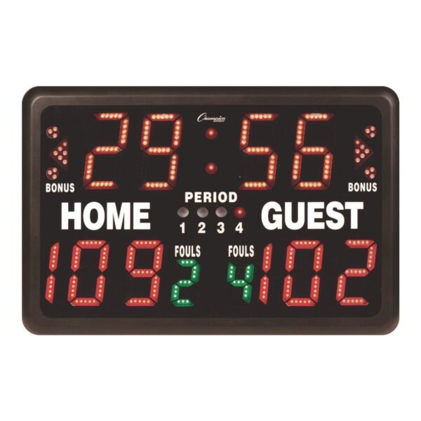 Champion Sports Tabletop Indoor Electronic Scoreboard, 24" x 16" x 10", Black Face, Red/Green/Yellow Graphics (T90)