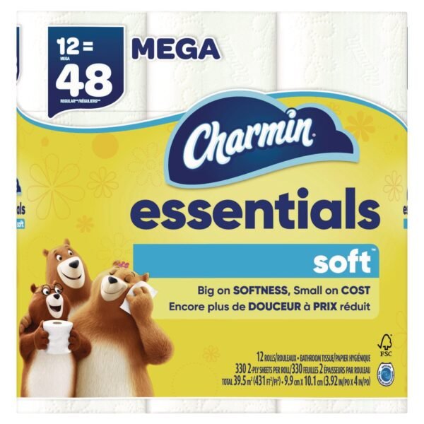 Charmin® Essentials Soft Standard Toilet Paper, 2-Ply, 330 Sheets, 12 Rolls (03154)
